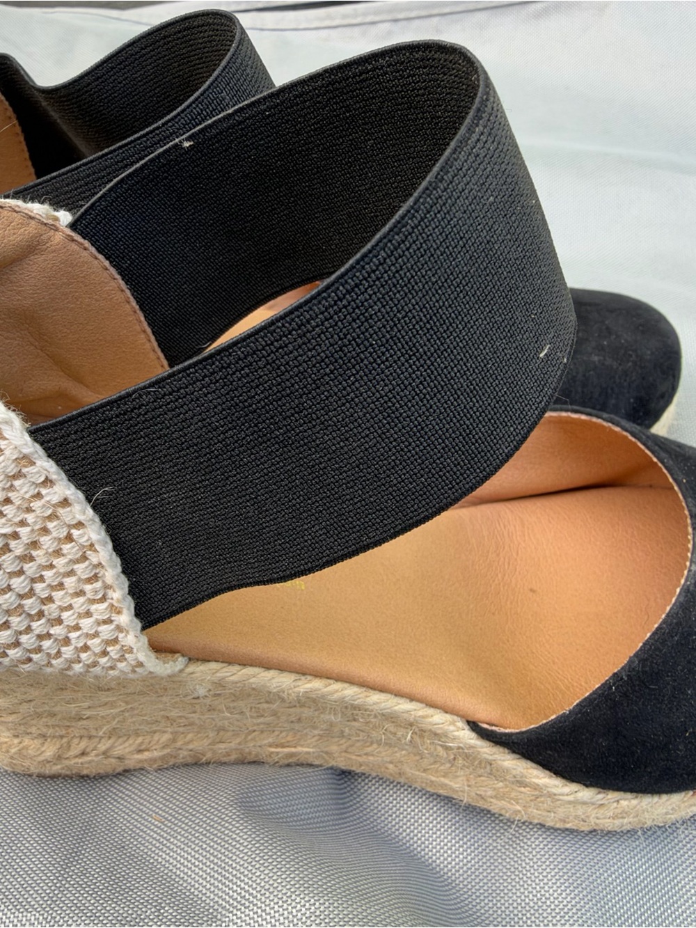 Black Elastic-Strap Espadrille Wedges